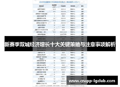 新赛季双城经济增长十大关键策略与注意事项解析